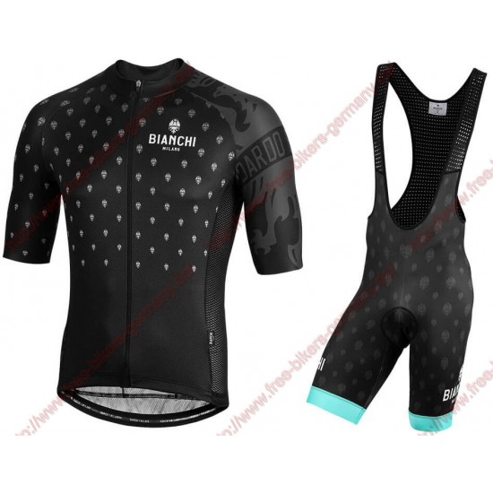 Profiteams BIANCHI MILANO Savignano Black Radbekleidung Satz Trikot Kurzarm+Trägerhosen Set Outlet