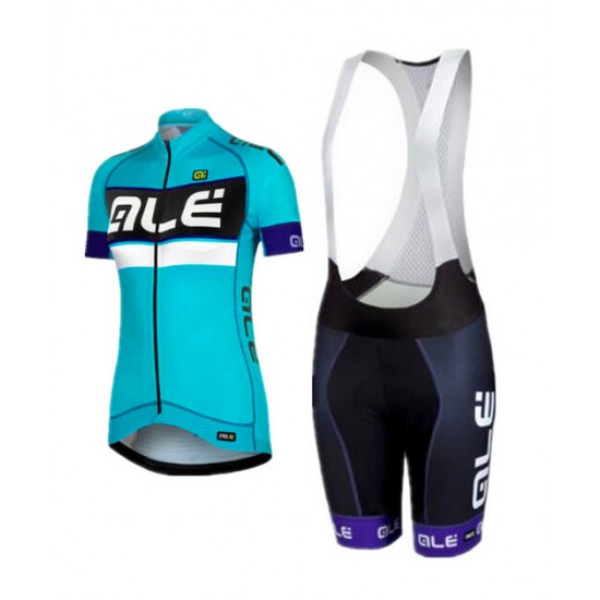2015 ALE Damen blau Fahrradbekleidung Satz Fahrradtrikot Kurzarm Trikot und Kurz Trägerhose DWJA271