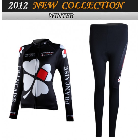 2012 Damen FDJ Cycling Fahrradbekleidung Radtrikot Satz Langarm und Lange Fahrradhose TSVW127