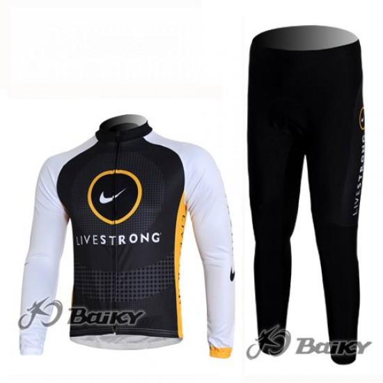 Livestrong Radbekleidung Satz Fahrradtrikot Langarm und Lang Radhose Schwarz Weiß POMN150