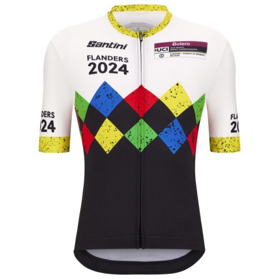 Bekleidung Herren Santini UCI Gravel Weltmeisterschaft trikot Flandern 2024-Schwarz