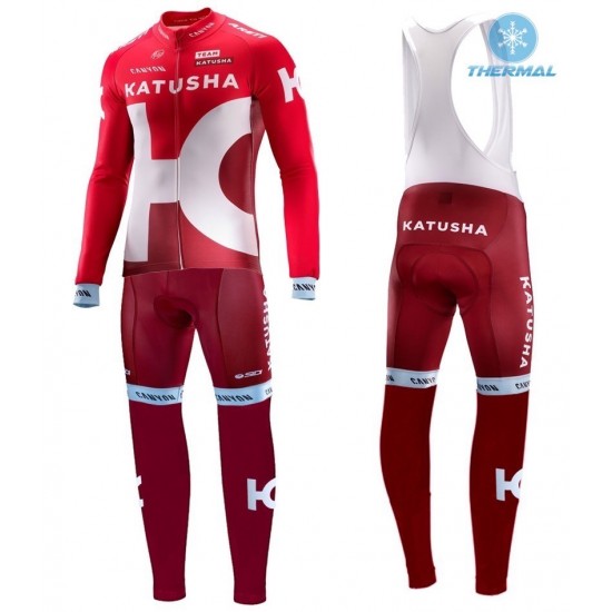 2016 Team Katusha thermisch Fahrradbekleidung Satz Radtrikot Langarm+Lang Trägerhose YPND885