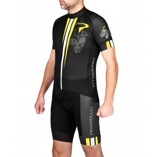 2016 Pinarello Corsa Rhino schwarz-gelb Fahrradbekleidung Satz Radtrikot Kurzarm+Kurz Trägerhose QLKX180